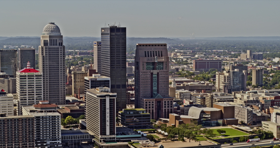 Louisville Kentucky Aerial v11 close up orbiting shot of high rise buildings in downtown cityscape - Shot with Inspire 2, X7 camera - August 2020