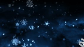 Animation of christmas trees over falling snow. christmas, tradition and celebration concept digitally generated video.