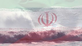 Animation of flag of iran blowing over beach seascape. travel, holidays, patriotism and celebration concept digitally generated video.
