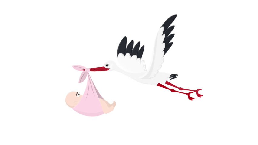 Stork with a child. Animation of a flying stork with a baby, the alpha channel is turned on. Cartoon - Powered by Shutterstock - Get 15% off with code: PIKWIZARD15