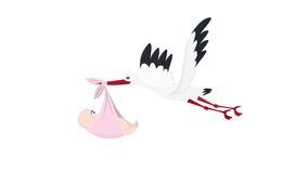 Stork with a child. Animation of a flying stork with a baby, the alpha channel is turned on. Cartoon - Powered by Shutterstock - Get 15% off with code: PIKWIZARD15