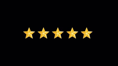 Five 5 Star Rating with alpha channel Transparent Background and Green Screen. Product Quality, Feedback, Customer review.