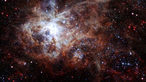 Loop Space Travel The Tarantula Nebula. Space Flight to star field Galaxy and Nebulae deep space exploration. 4K 3D seamless looping Flight to Tarantula Nebula. Elements furnished by NASA image. 
