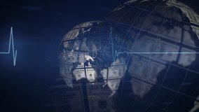 Animation of globe formed with american dollar banknotes and heart rate data processing. global business, finances and digital interface concept digitally generated video. - Powered by Shutterstock - Get 15% off with code: PIKWIZARD15