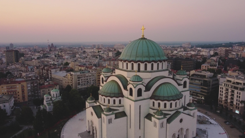 Drone view of Saint Sava temple, one of the largest Orthodox churches in the world - Belgrade, Serbia. Royalty-Free Stock Footage #1078669898