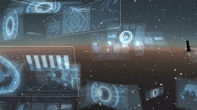 Animation of santa claus in sleigh with reindeer over snow falling and data processing on screens. christmas, digital interface and celebration concept digitally generated video. - Powered by Shutterstock - Get 15% off with code: PIKWIZARD15