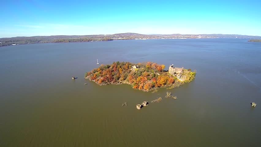 Banner man Castle, Hudson River Island Aerial Video