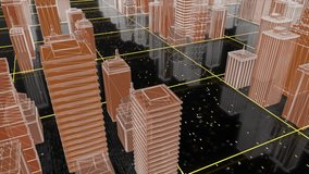 Beautiful futuristic city in cyberspace. Motion. 3D city with glowing roads in virtual world. Virtual city layout for video games - Powered by Shutterstock - Get 15% off with code: PIKWIZARD15
