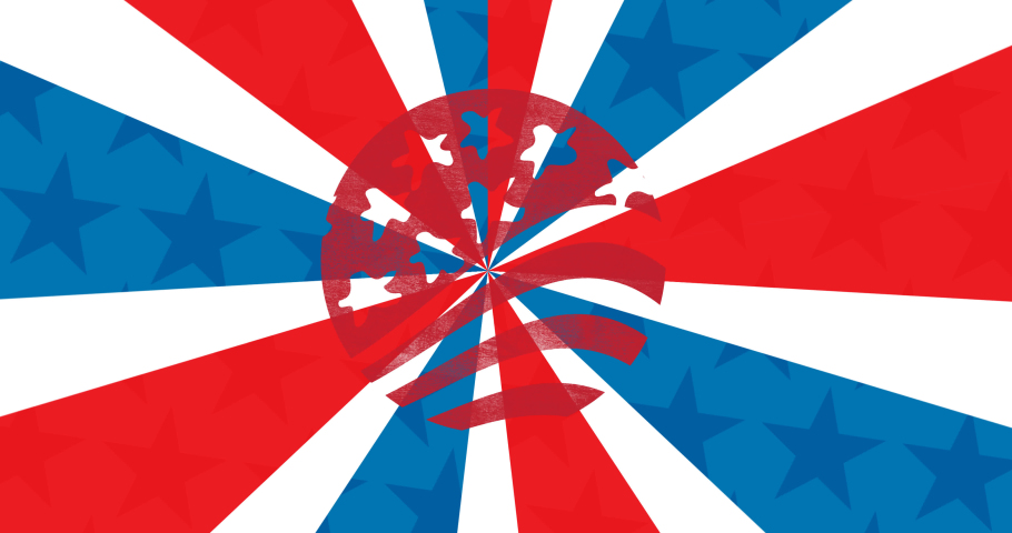 Animation of globe with stars and stripes over flag of american pattern. american patriotism, independence and celebration concept digitally generated video.