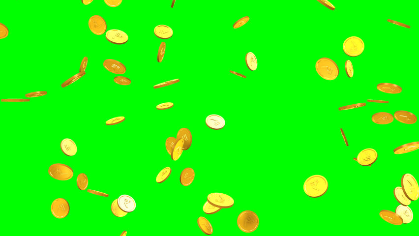Gold coins with Rupee symbol falling down - 3D Render