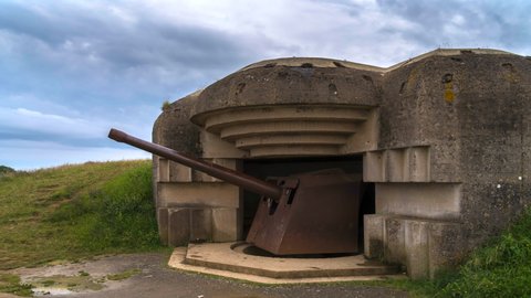 German bunker and artillery in Longues sur Mer, Normandy,France near Utah and Omaha Beach.