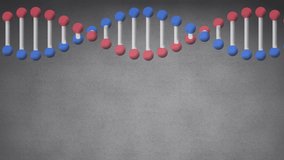 Animation of dna strand spinning on grey background. science, research and digital interface concept digitally generated video.