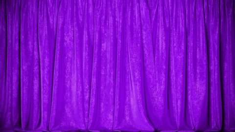 Realistic 3D animation of the luxurious and cozy purple velvet theater stage curtain rendered in UHD with alpha matte