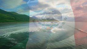 Animation of flag of mexico blowing over beach landscape. travel, holidays, patriotism and celebration concept digitally generated video.