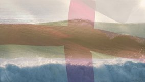 Animation of flag of england blowing over waves in sea. travel, holidays, patriotism and celebration concept digitally generated video.