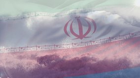Animation of flag of iran blowing over wave in sea. travel, holidays, patriotism and celebration concept digitally generated video. - Powered by Shutterstock - Get 15% off with code: PIKWIZARD15