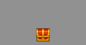 This is a pixel art video that opens a treasure chest.