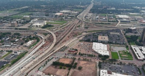 Birds eye view of traffic on 610 and 59 South freeway in Houston, Texas