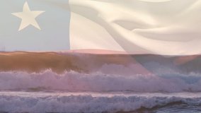 Animation of flag of chile blowing over waves in sea. travel, holidays, patriotism and celebration concept digitally generated video.