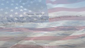 Animation of flag of usa blowing over waves in sea. travel, holidays, patriotism and celebration concept digitally generated video.