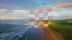 Animation of flag of croatia blowing over seascape. travel, holidays, patriotism and celebration concept digitally generated video.