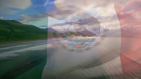 Animation of flag of mexico blowing over seascape. travel, holidays, patriotism and celebration concept digitally generated video.