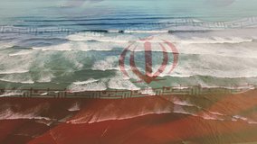 Animation of flag of iran blowing over beach seascape. travel, holidays, patriotism and celebration concept digitally generated video.