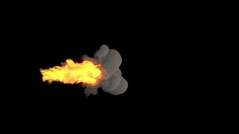 A lengthy spurt of blaze from right to left eventually tapering away on dark background, shot in 4k at 120fps from the ignite collection - Fire VFX Video Element.