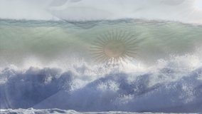 Animation of flag of argentina blowing over waves in sea. travel, holidays, patriotism and celebration concept digitally generated video.