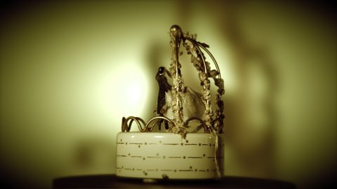 A vintage clockwork music box for newlyweds background.