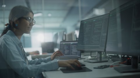 Diverse Office Enthusiastic Indian Programmer Working Stock Footage ...