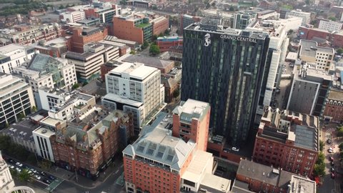 Aerial video of Belfast City Skyline Cityscape Northern Ireland 08-08-21