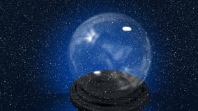 Animation of snow falling over snow globe. christmas, winter, tradition and celebration concept digitally generated video.