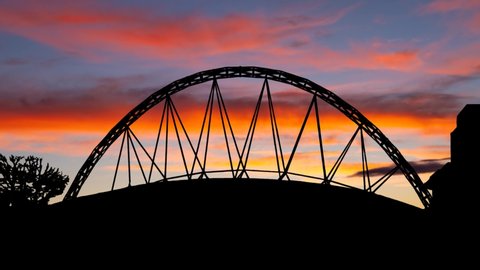 Wembley Park: Time Lapse at Twilight with Colourful Sky and Dark Silhouette of Wembley Stadium