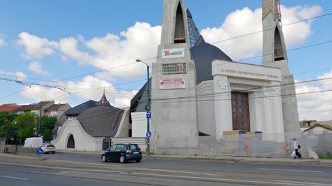 TIMI, ROMANIA - May 04, 2021: The orthodox church seen from Parcul Uzinei, Timisoara, Romania
