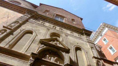 BOLOGNE, ITALY - Jul 04, 2019: An old church in the historical city of Bologna, Italy - shot in 4K