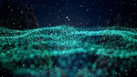Animation of snow falling over glowing green mesh waving in background. christmas, tradition and celebration concept digitally generated video. - Powered by Shutterstock - Get 15% off with code: PIKWIZARD15