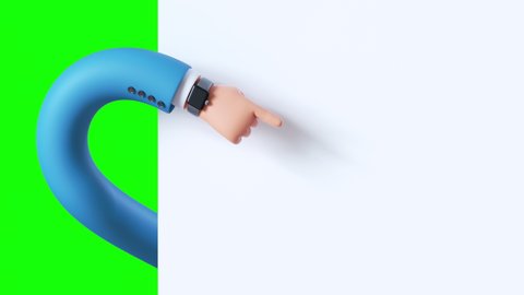 assorted 3d animations of cartoon hands showing different gestures: pointing finger showing direction, like, thumb up. Commercial business concept isolated on chroma key green background