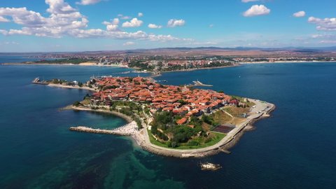 Aerial view to Nessebar city  Sea town of Bulgarian Black Sea coast