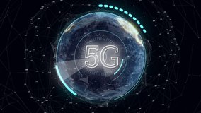 Animation of 5g text and scope scanning over globe. global connections, networks, data processing and digital interface concept digitally generated video. - Powered by Shutterstock - Get 15% off with code: PIKWIZARD15