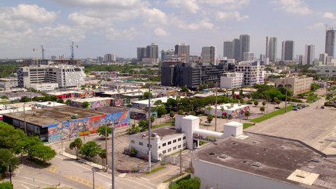 Miami, FL, USA - September 5, 2021: Aerial tour Wynwood Miami circa 2021