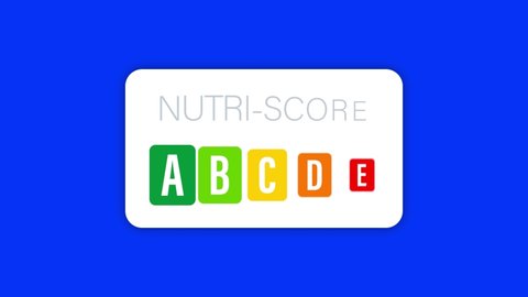 Nutri score for packaging design. Logo, icon, label. Motion graphics