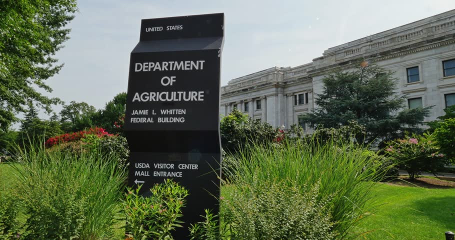 A daytime establishing shot of the Department of Agriculture Building in Washington, D.C.