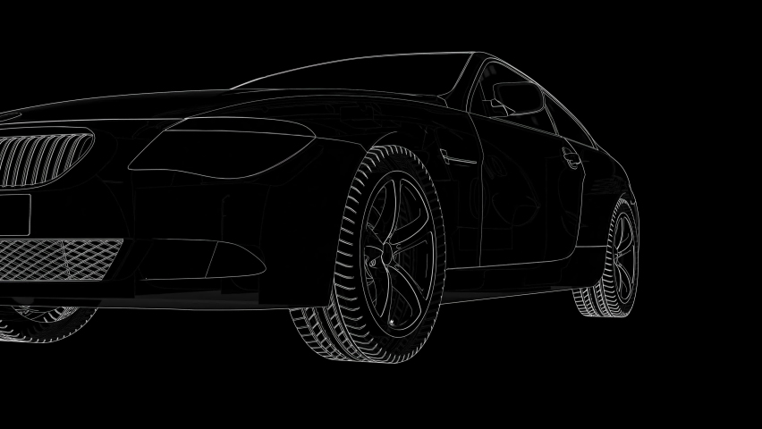Animation of the car and its components in black and white technological stylization. there are two animation loops in two render stages and black and white masks of car parts | Shutterstock HD Video #1078770566