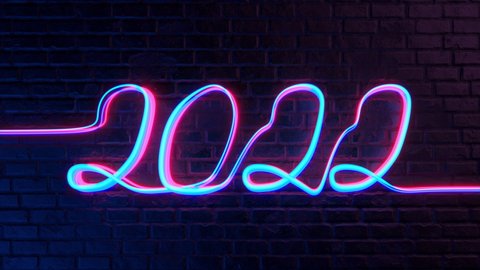 The 2022 year. Neon sign on a brick wall.

2022 text generated from light neon lines. 4K ProRes animation.