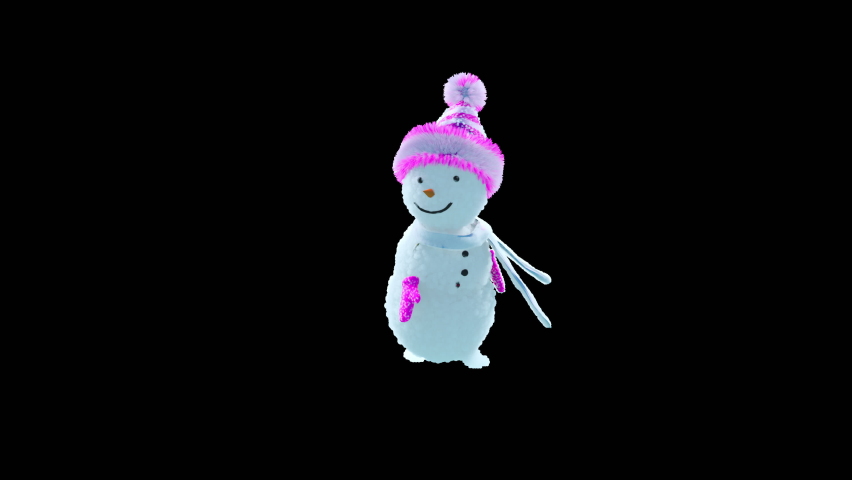 Merry christmas and happy new year, 3d rendering, Snowman,  Animation Loop, cartoon, included in the end of the clip with Alpha matte. Royalty-Free Stock Footage #1078775198