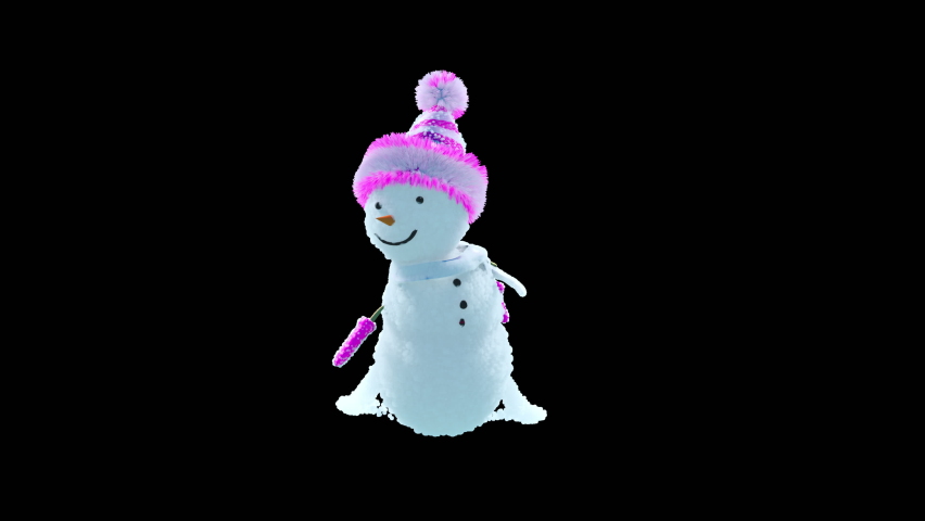 Merry christmas and happy new year, 3d rendering, Snowman,  Animation Loop, cartoon, included in the end of the clip with Alpha matte. | Shutterstock HD Video #1078775198