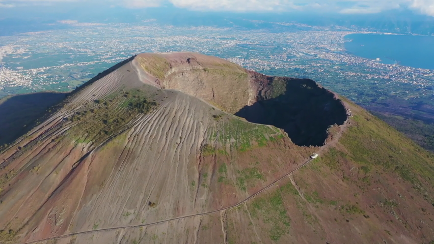 Vesuvius volcano crater next to Naples. Campania region, Italy (aerial photography) Royalty-Free Stock Footage #1078778339