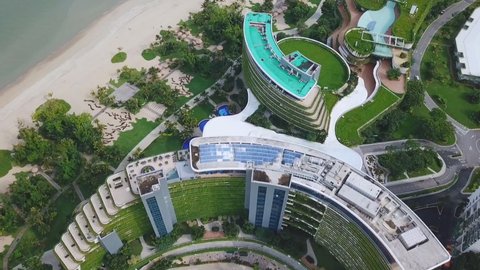 Forest City, Johor, Malaysia - The new Forest City Golf Resort and Hotel, Geylang Patah, Johor. (aerial view)