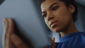 African businesswoman working tablet computer in office. Portrait thoughtful business woman ceo using app online digital device. Close up focused top manager using pad indoors. Corporate worker work - Powered by Shutterstock - Get 15% off with code: PIKWIZARD15
